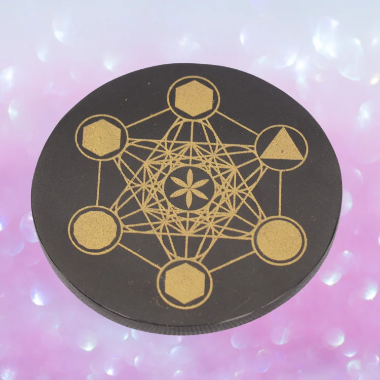 Black Agate Metatron Cube Carving Plate